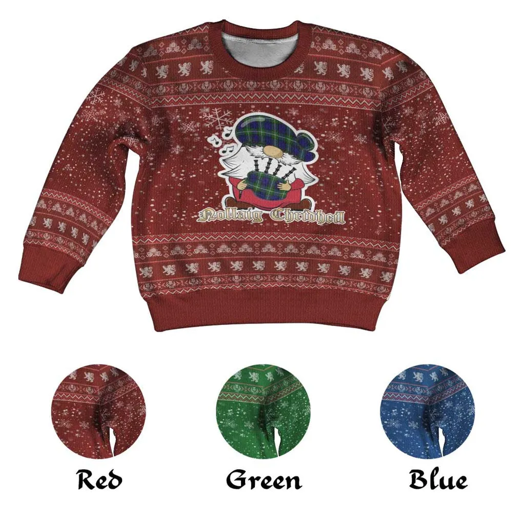 Bannerman Clan Christmas Kid Ugly Sweater with Gnome Playing Bagpipes