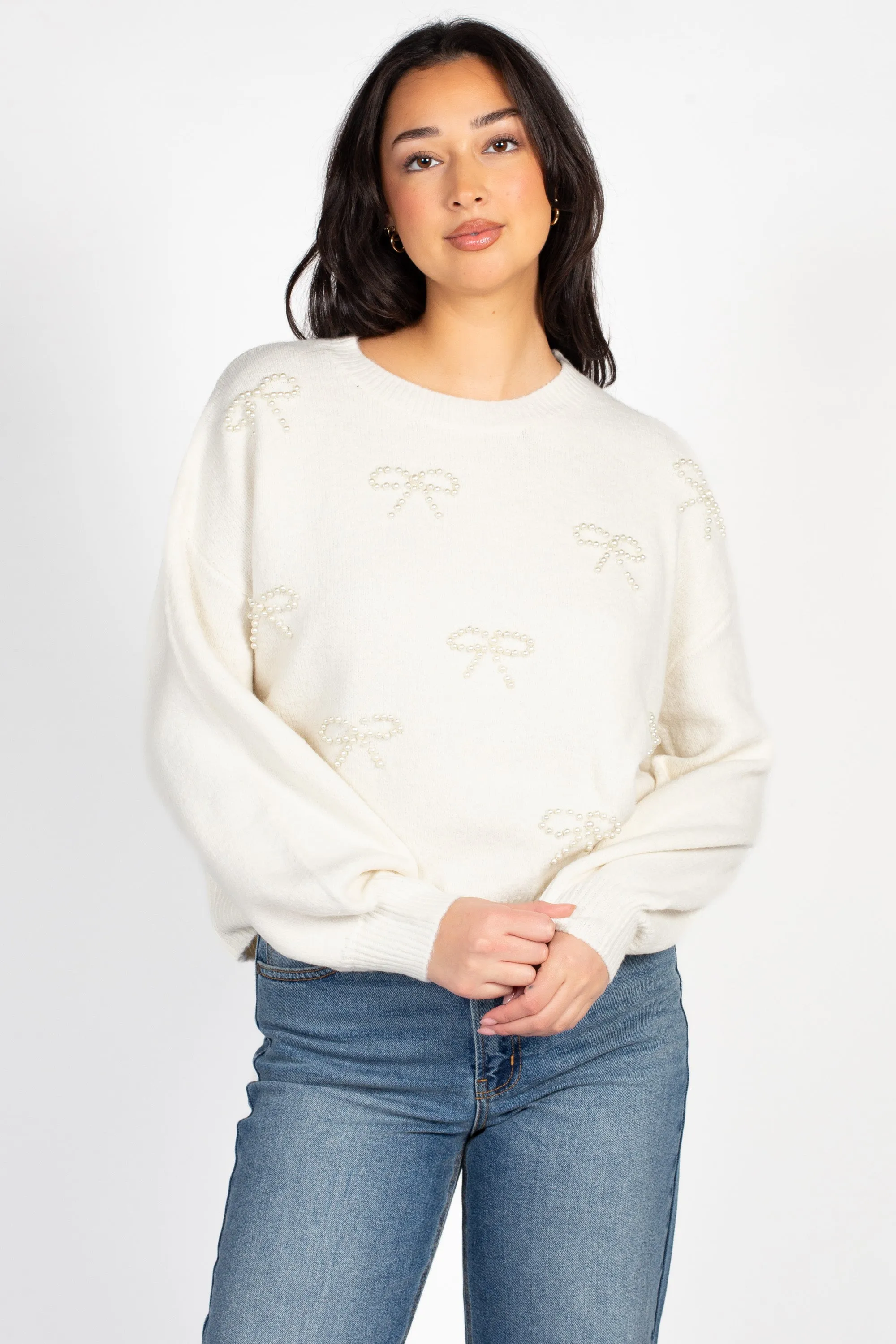 Bella Bow Beaded Sweater