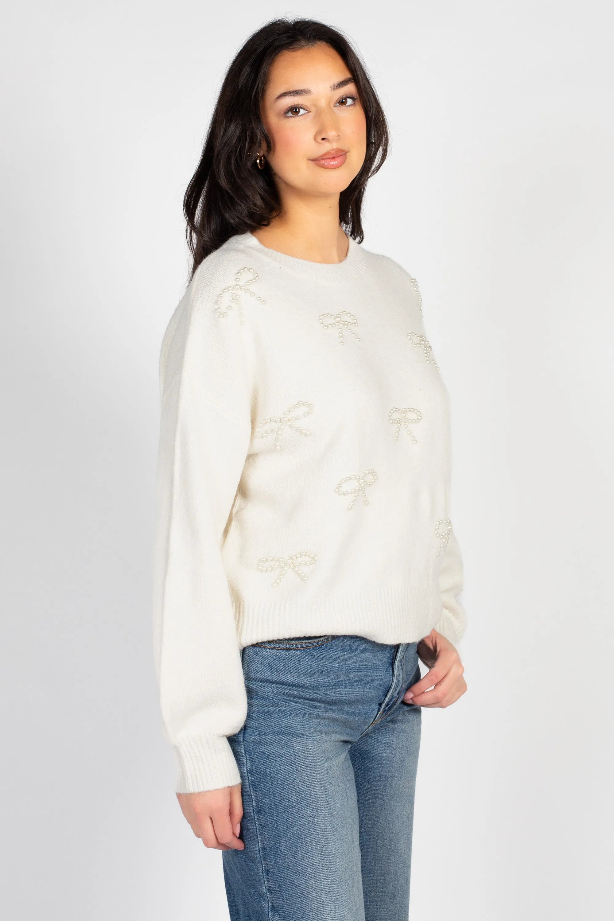 Bella Bow Beaded Sweater