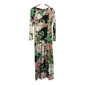 Benina London Vintage 7/8 Sleeve Maxi Dress Green Multi Floral Print UK Size 10-12