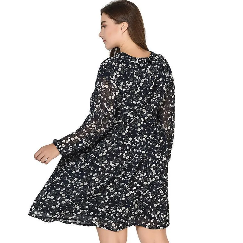 Big Size Printed Small Flower Dress