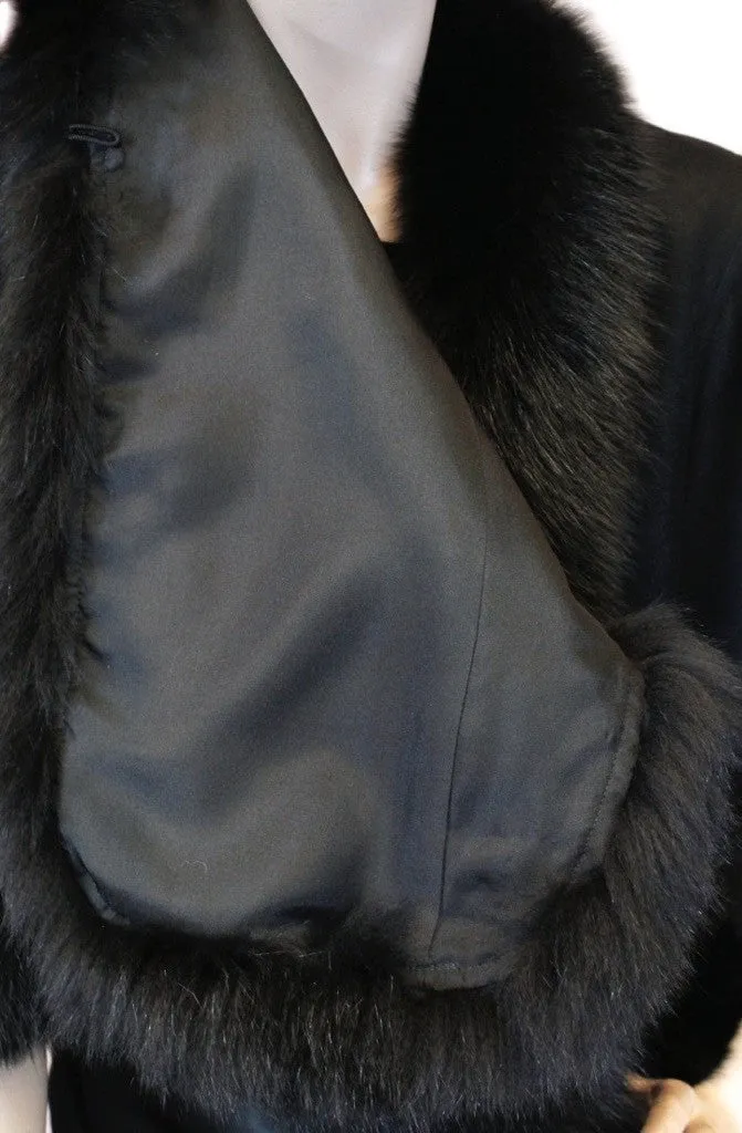 BLACK CASHMERE CAPE WITH FOX FUR TRIM