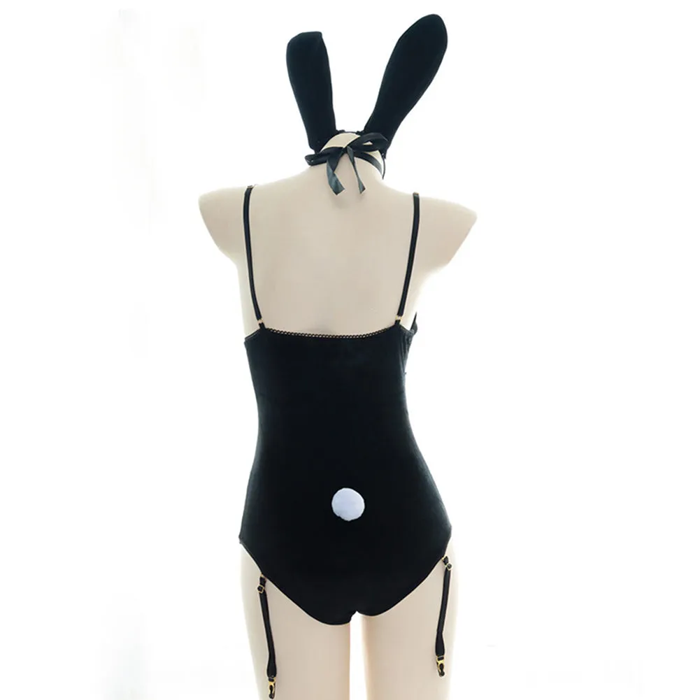 Black Velvet Rabbit Bunny Girls  Uniform Jumpsuit Outfits Halloween Carnival Suit Cosplay Costume