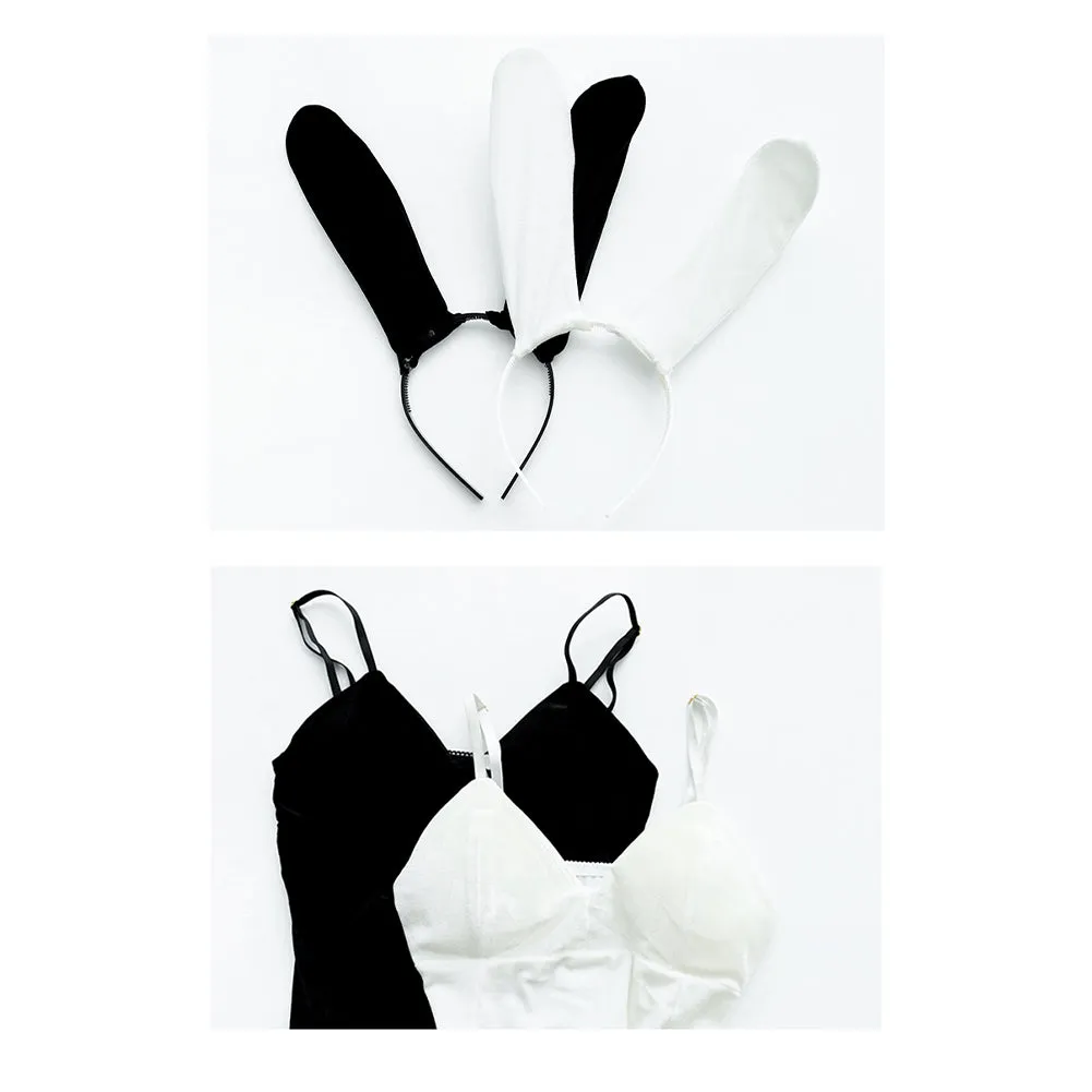 Black Velvet Rabbit Bunny Girls  Uniform Jumpsuit Outfits Halloween Carnival Suit Cosplay Costume