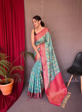 Blue Saree in Organza