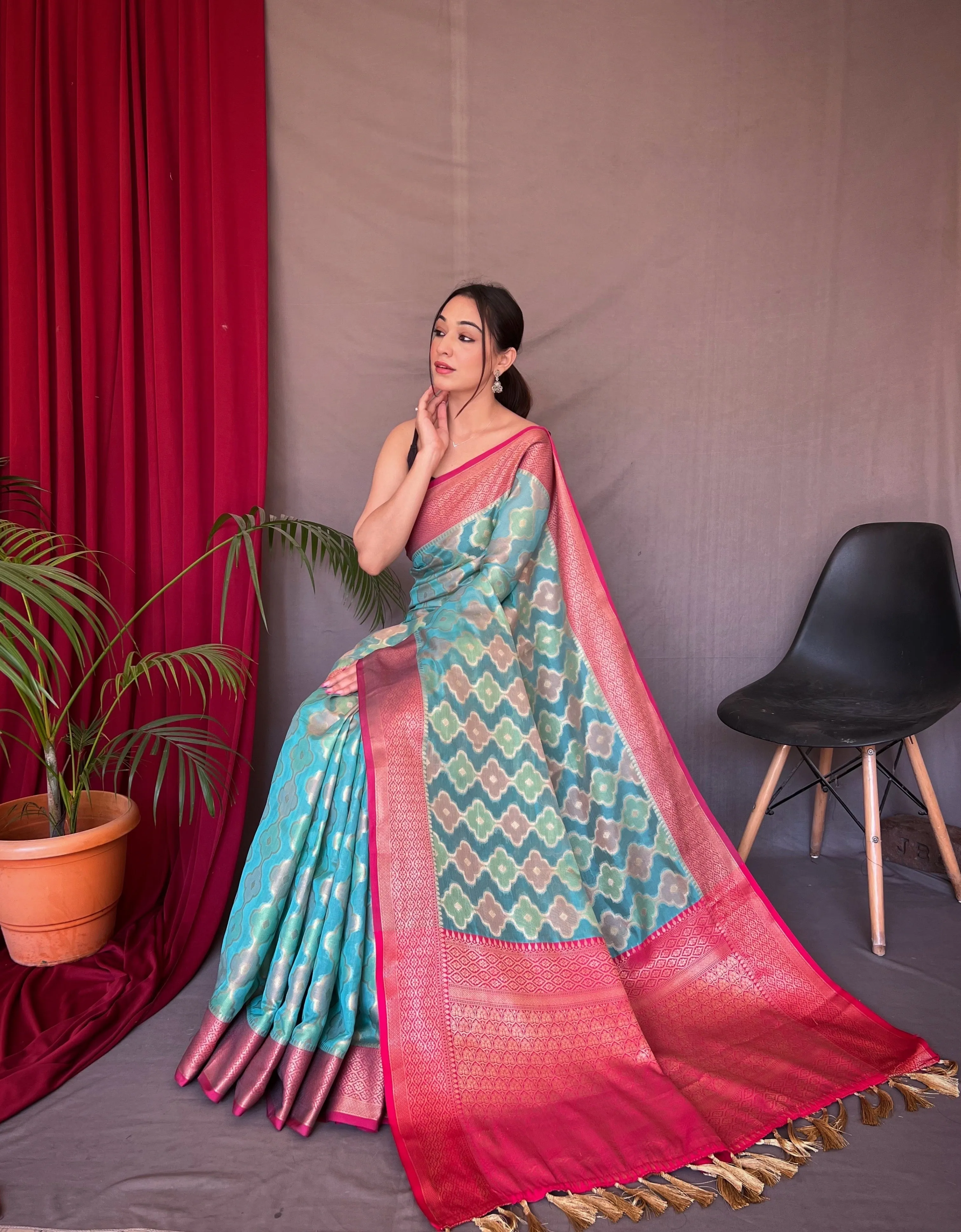 Blue Saree in Organza