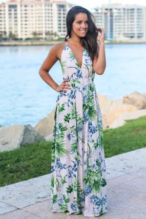 Blush Tropical Halter Neck Maxi Dress