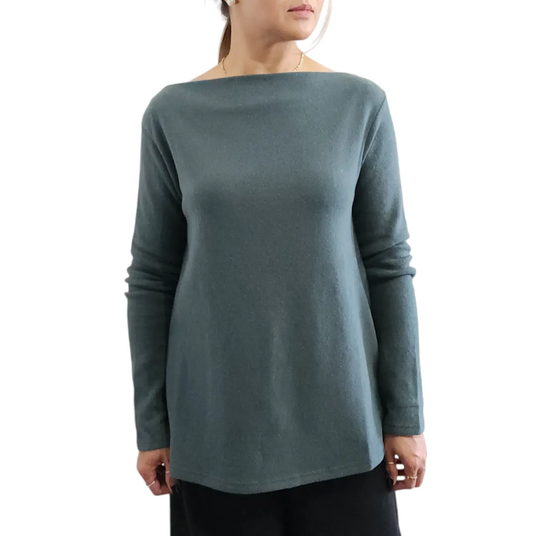 Boat Neck Sweater Wide Agave Green