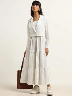 Bombay Paisley Off-White Tiered Blended Linen Maxi Dress with Jacket