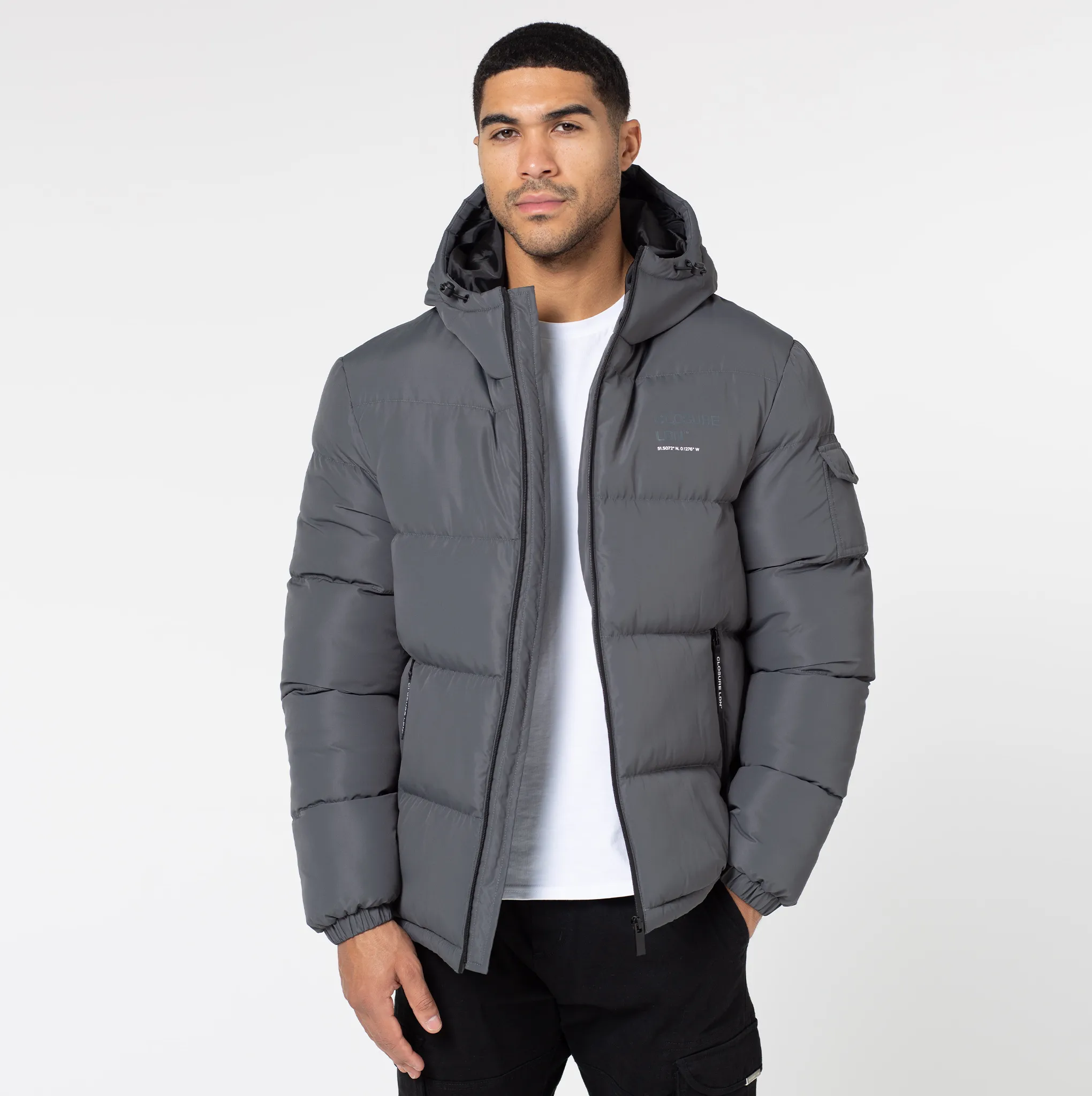 Branded LDN Pocket Puffer Jacket | Charcoal