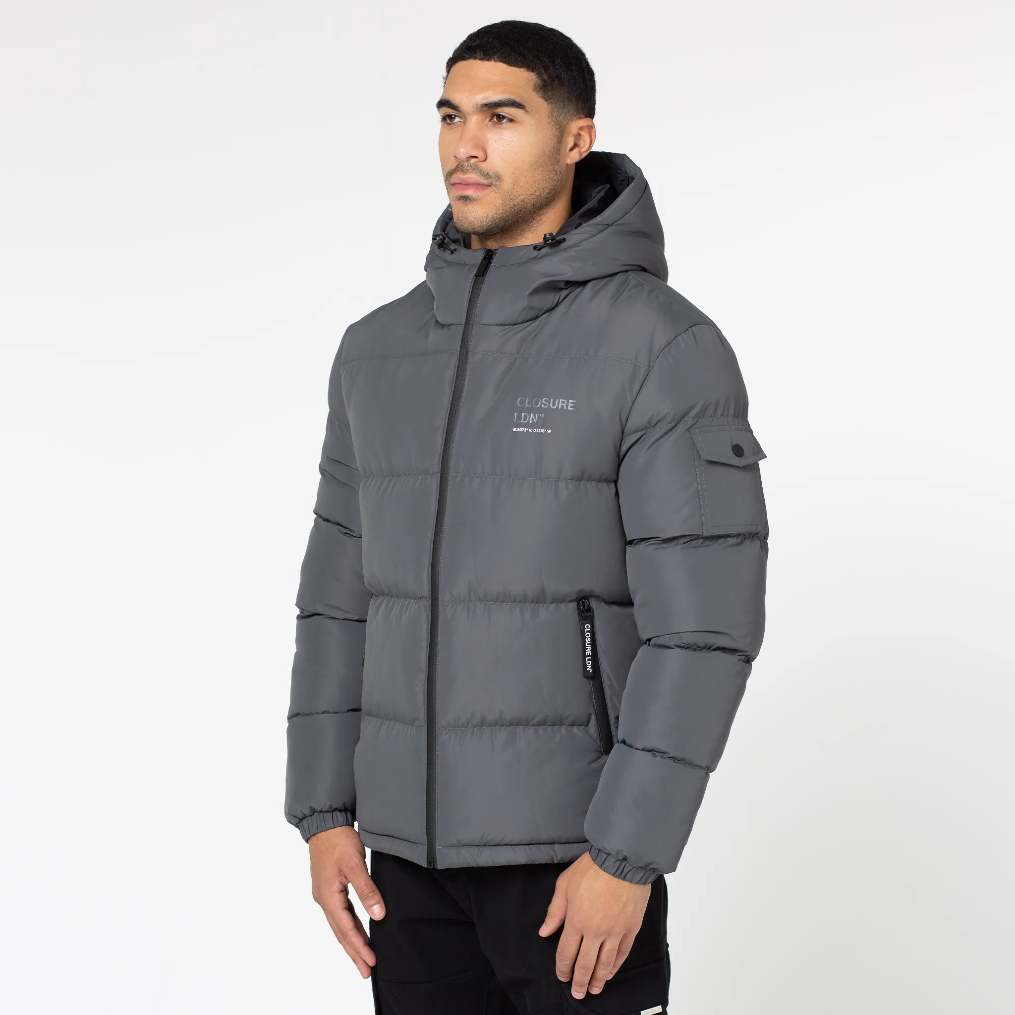 Branded LDN Pocket Puffer Jacket | Charcoal