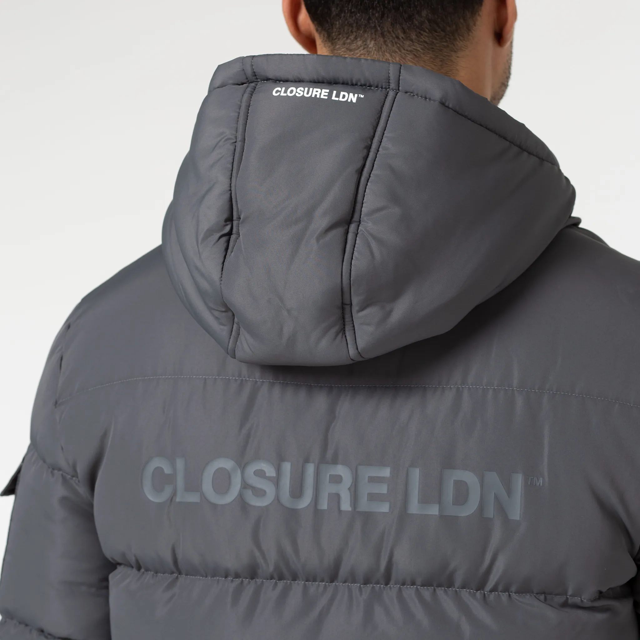 Branded LDN Pocket Puffer Jacket | Charcoal