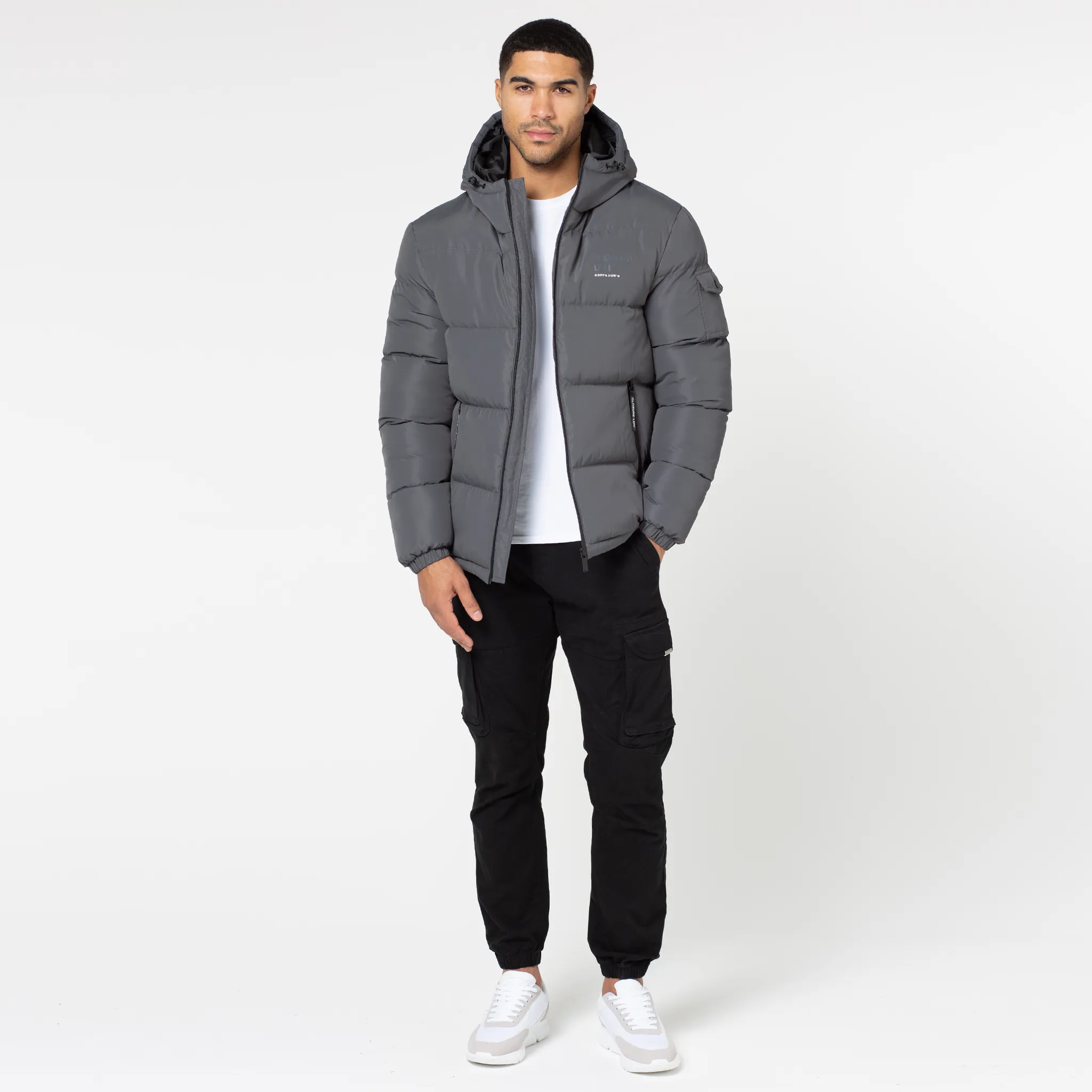 Branded LDN Pocket Puffer Jacket | Charcoal