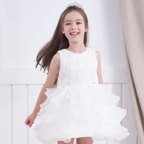 Bride Flower Girl Dress Multi-layered Lace White