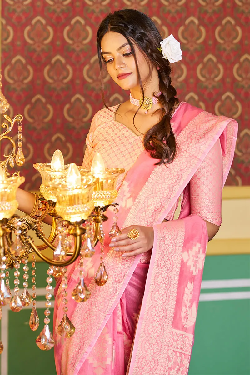 Brood Pink Linen Silk Saree With Chatoyant Blouse Piece