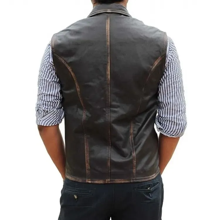 Brown Leather Vest for Men - Western Cowboy Style