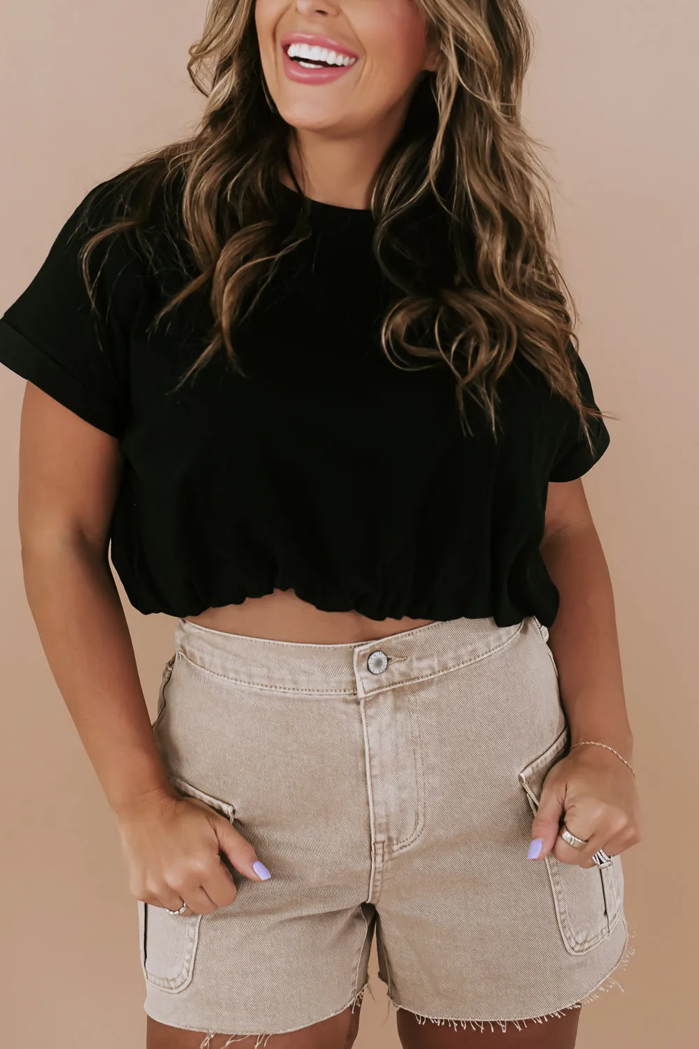 Bubble Crop Tee, Black