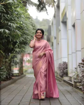 Bucolic Pink Soft Silk Saree With Forbearance Blouse Piece