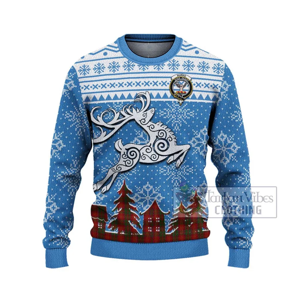 Burns Clan Christmas Ugly Sweater with Tartan and Celtic Reindeer Style