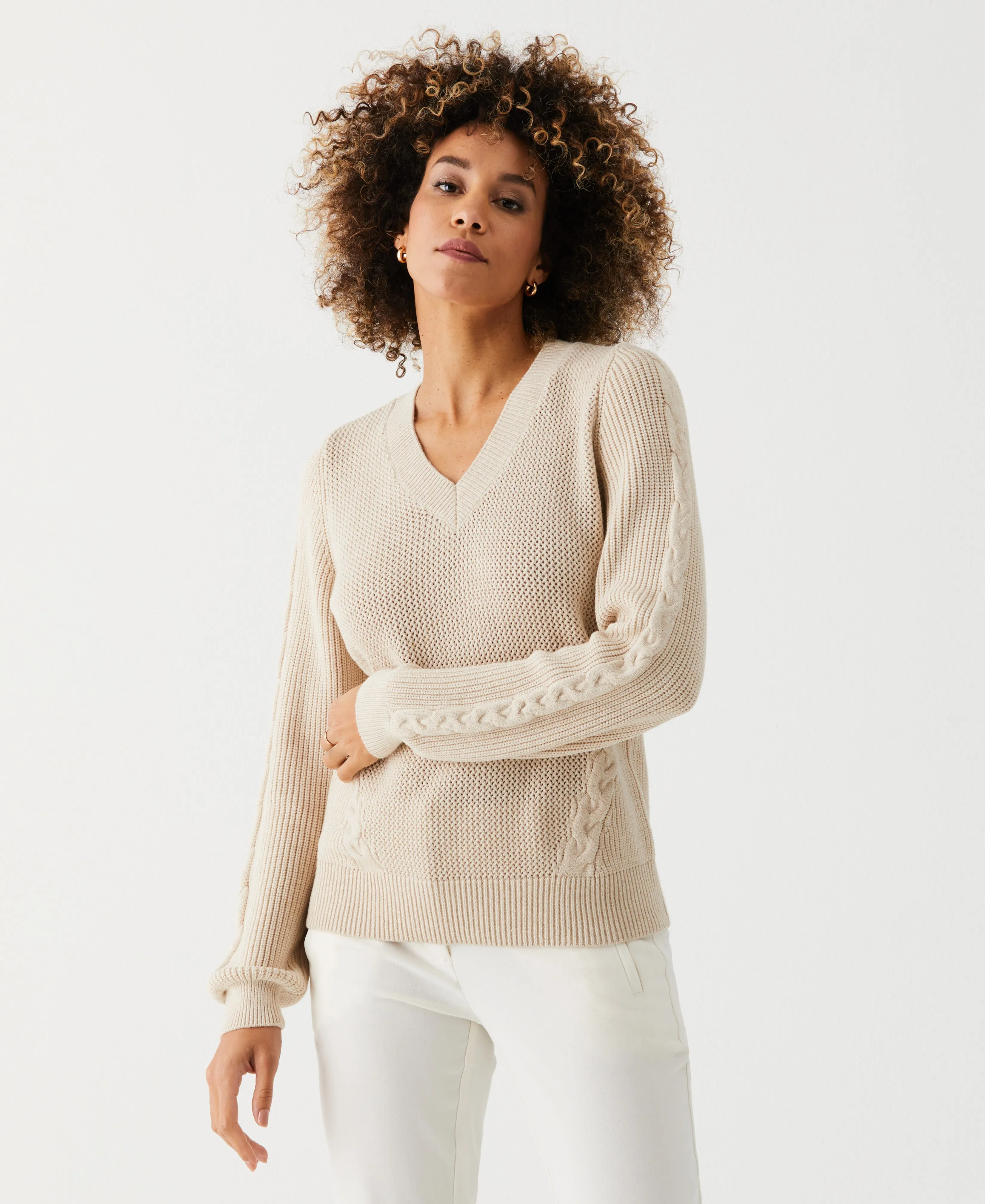 Cable Knit V-Neck Sweater