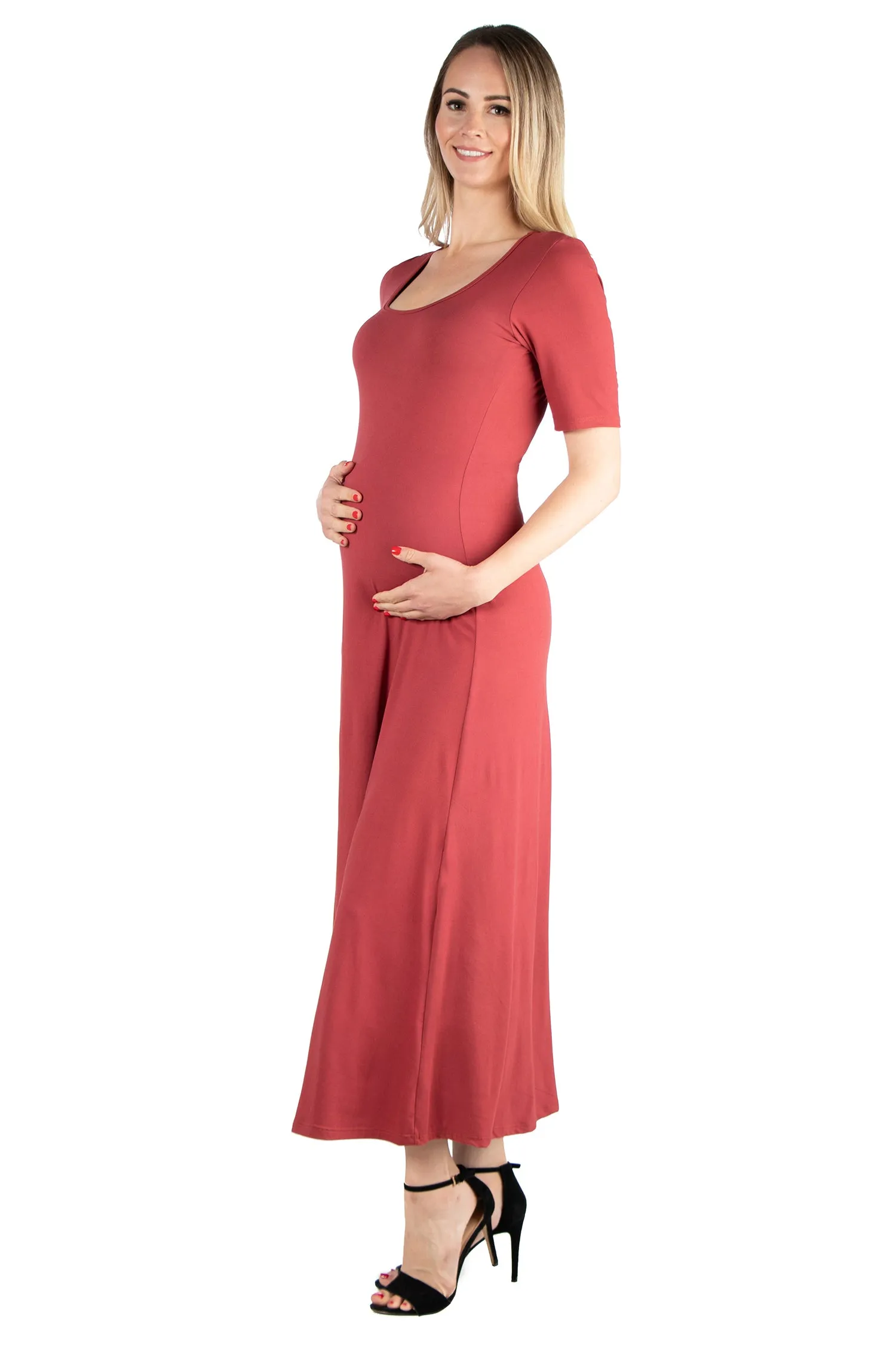 Casual Maternity Maxi Dress With Sleeves