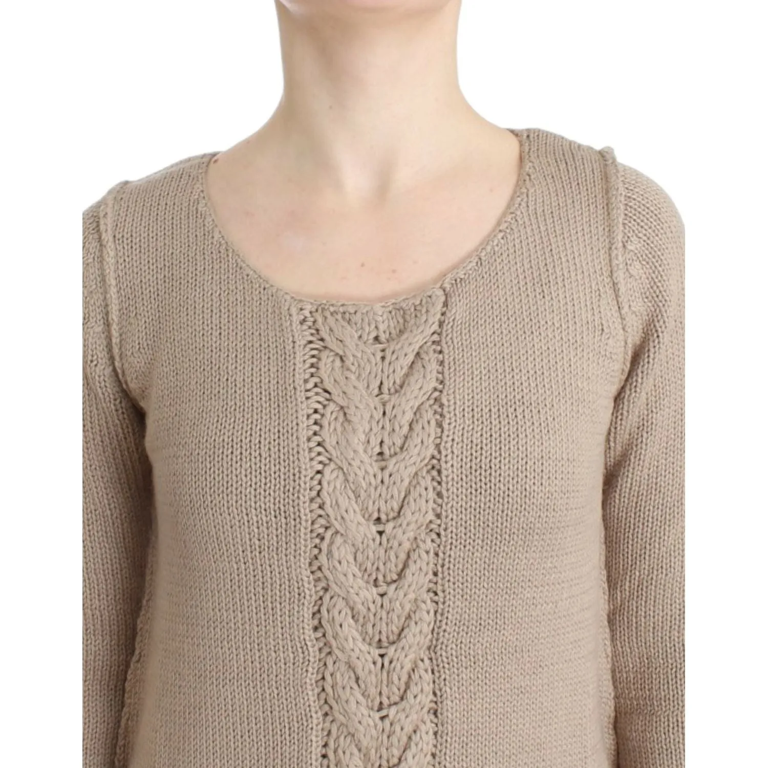 Cavalli Elegant Beige Knitted Crew Neck Sweater