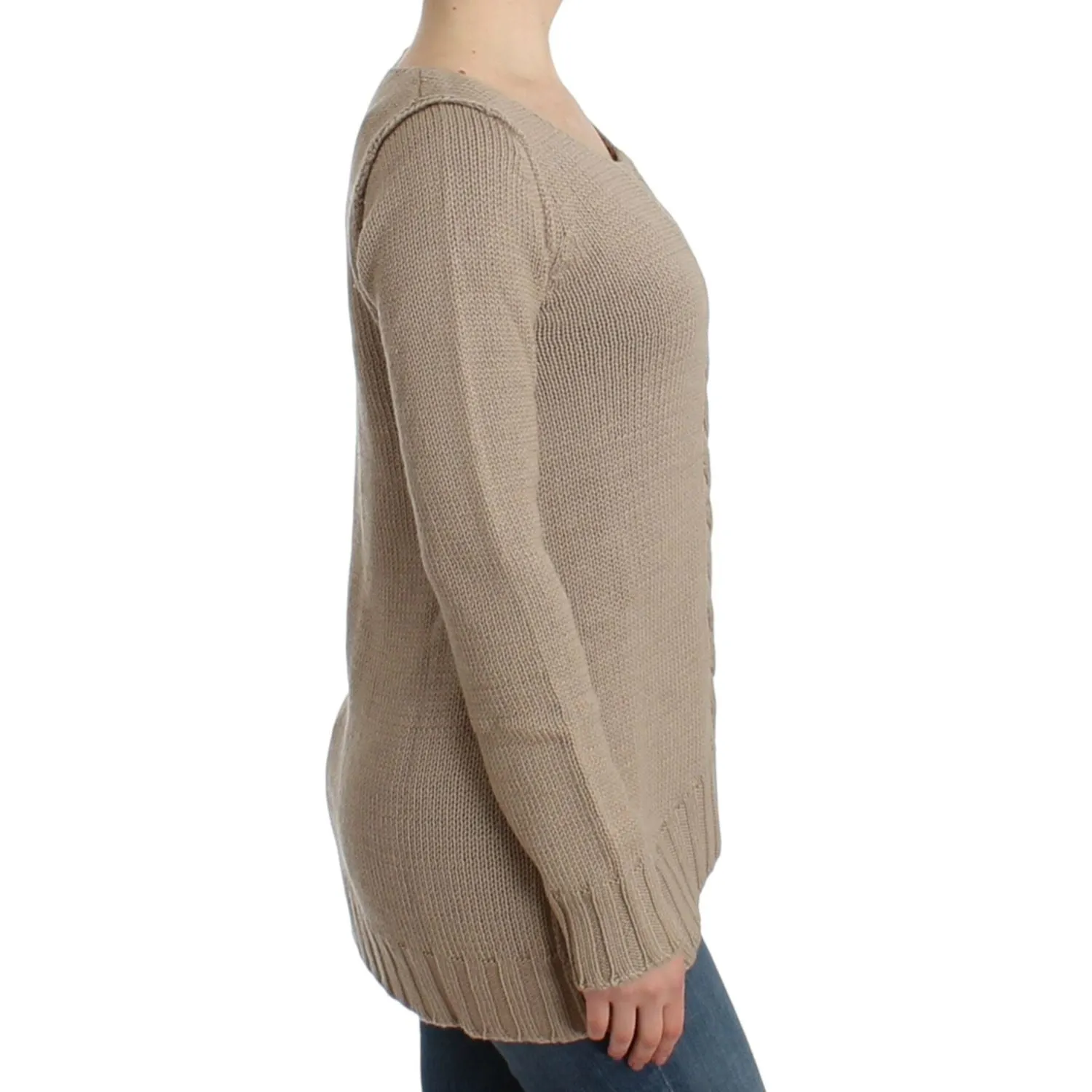 Cavalli Elegant Beige Knitted Crew Neck Sweater