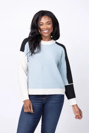 Central Park West Billie Blocked Crewneck Sweater in Blue Multi