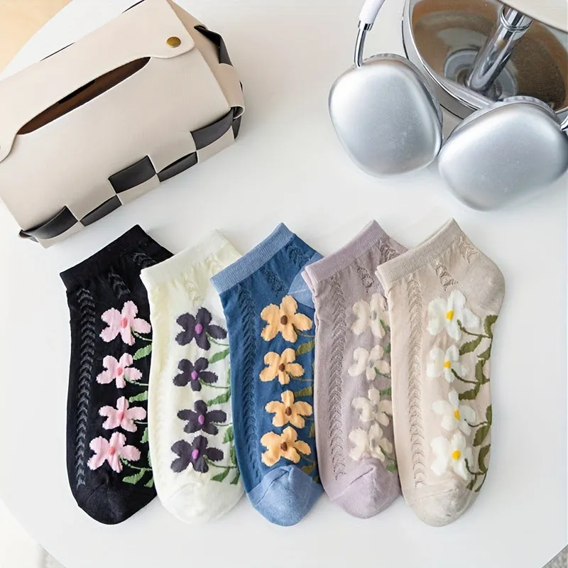 Chic Vintage Court Style Ankle Socks Flower Geometric Design