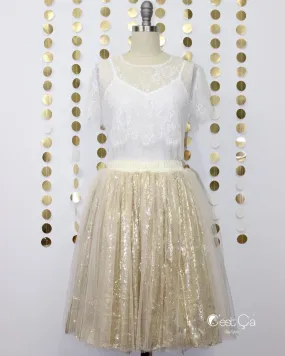 Chloé Gold Sequin Tulle Skirt - Midi