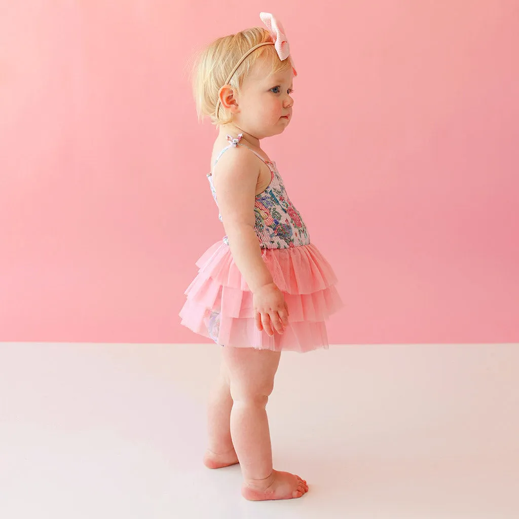 Christine Smocked Tulle Bodysuit Dress