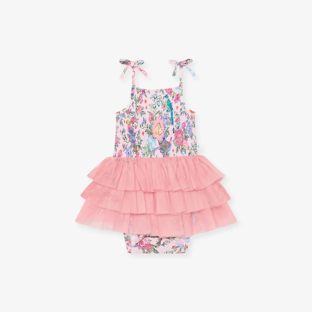 Christine Smocked Tulle Bodysuit Dress