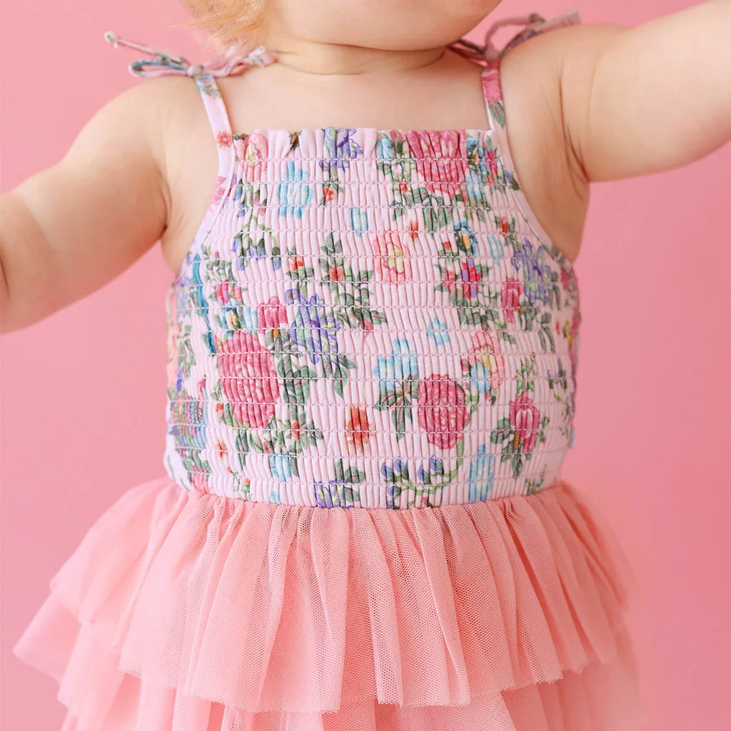 Christine Smocked Tulle Bodysuit Dress