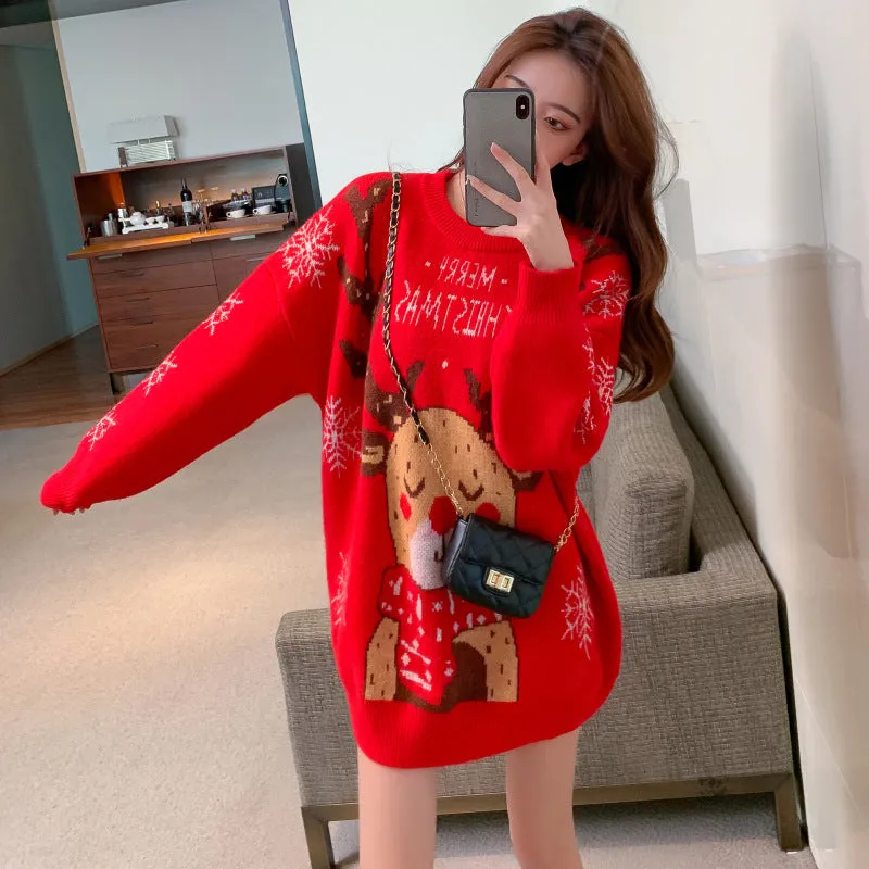 Christmas Elk Sweater Women Wear Loose Sweet Cute Knitted Sweater Top Wholesale