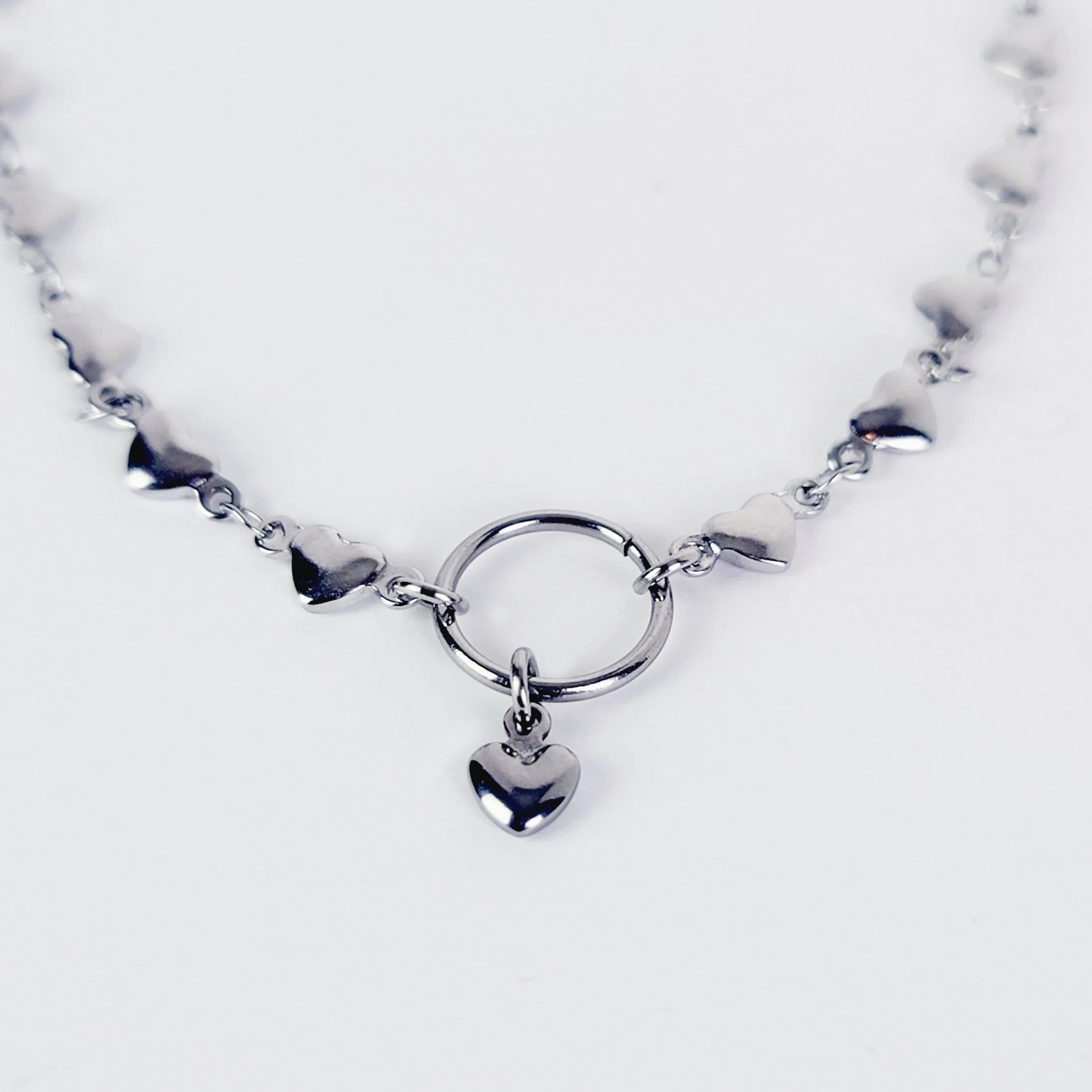 Circle of O Discreet Day Collar Anklet for BDSM Submissive, Stainless Steel Heart Chain. 100% Stainless Steel