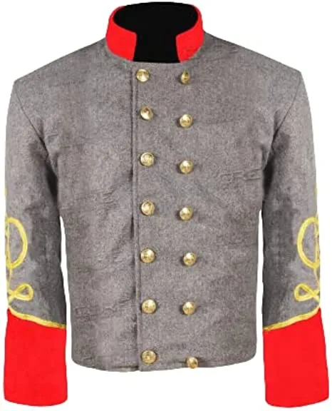 Civil War CSA Major Artillery 3 Row Braids Double Breast Wool Shell Jacket