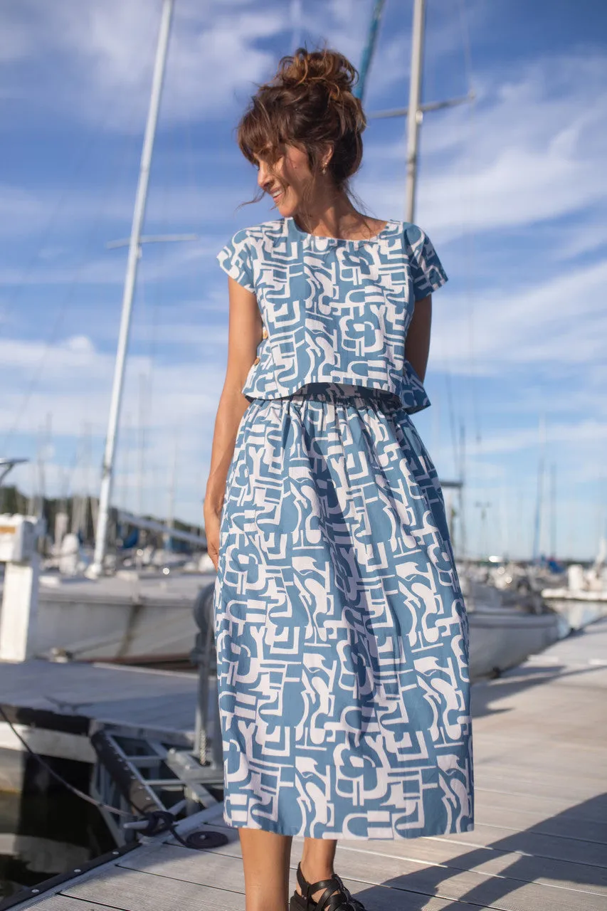 Claudia Skirt Set in Blue Geo Print - XXL Skirt