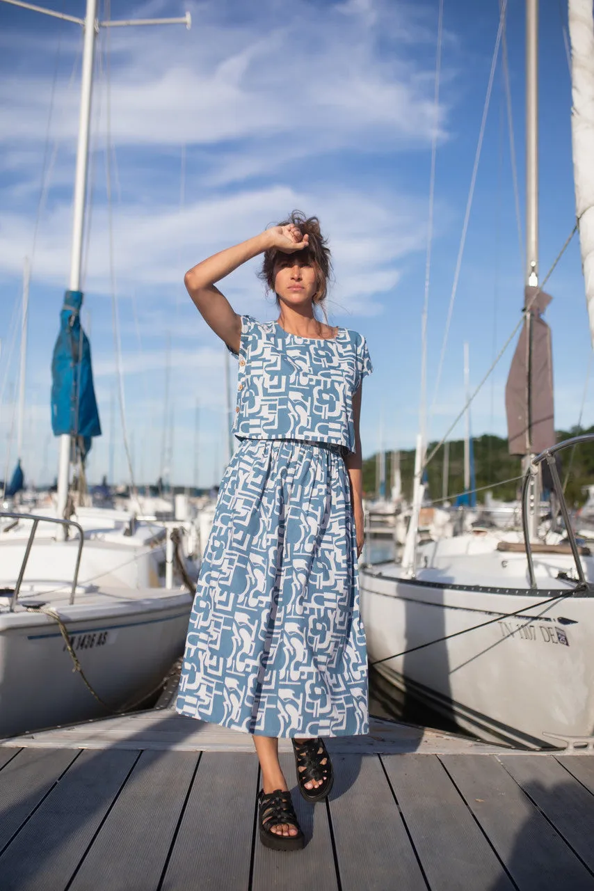 Claudia Skirt Set in Blue Geo Print - XXL Skirt