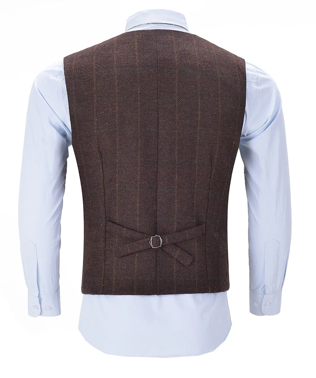 Coffee Formal Plaid Notch Lapel Waistcoat Slim Fit Suit Vest