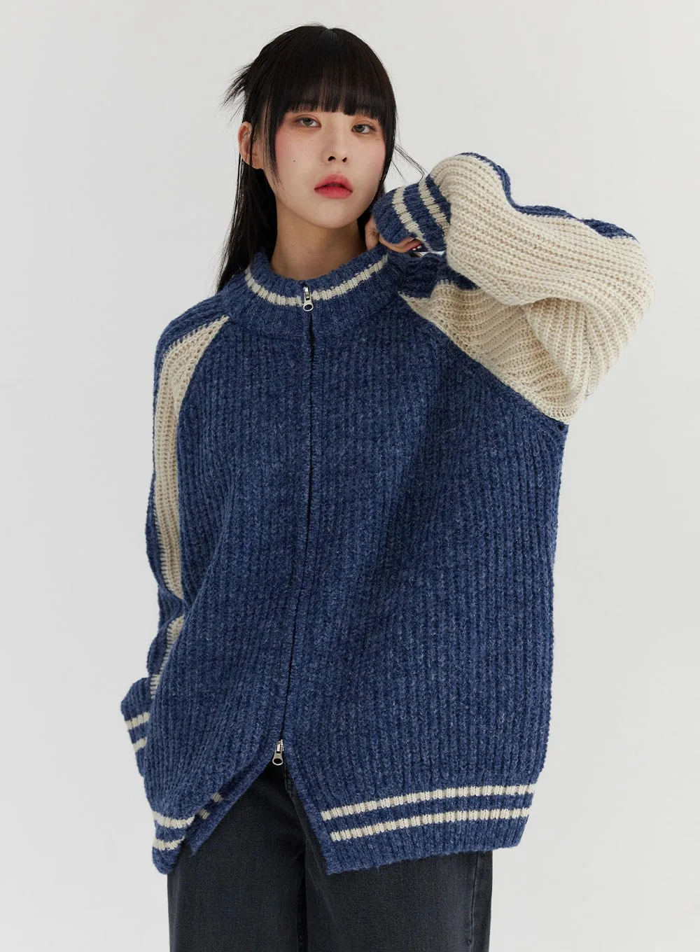 Colorblock Zip-Up Sweater CS308