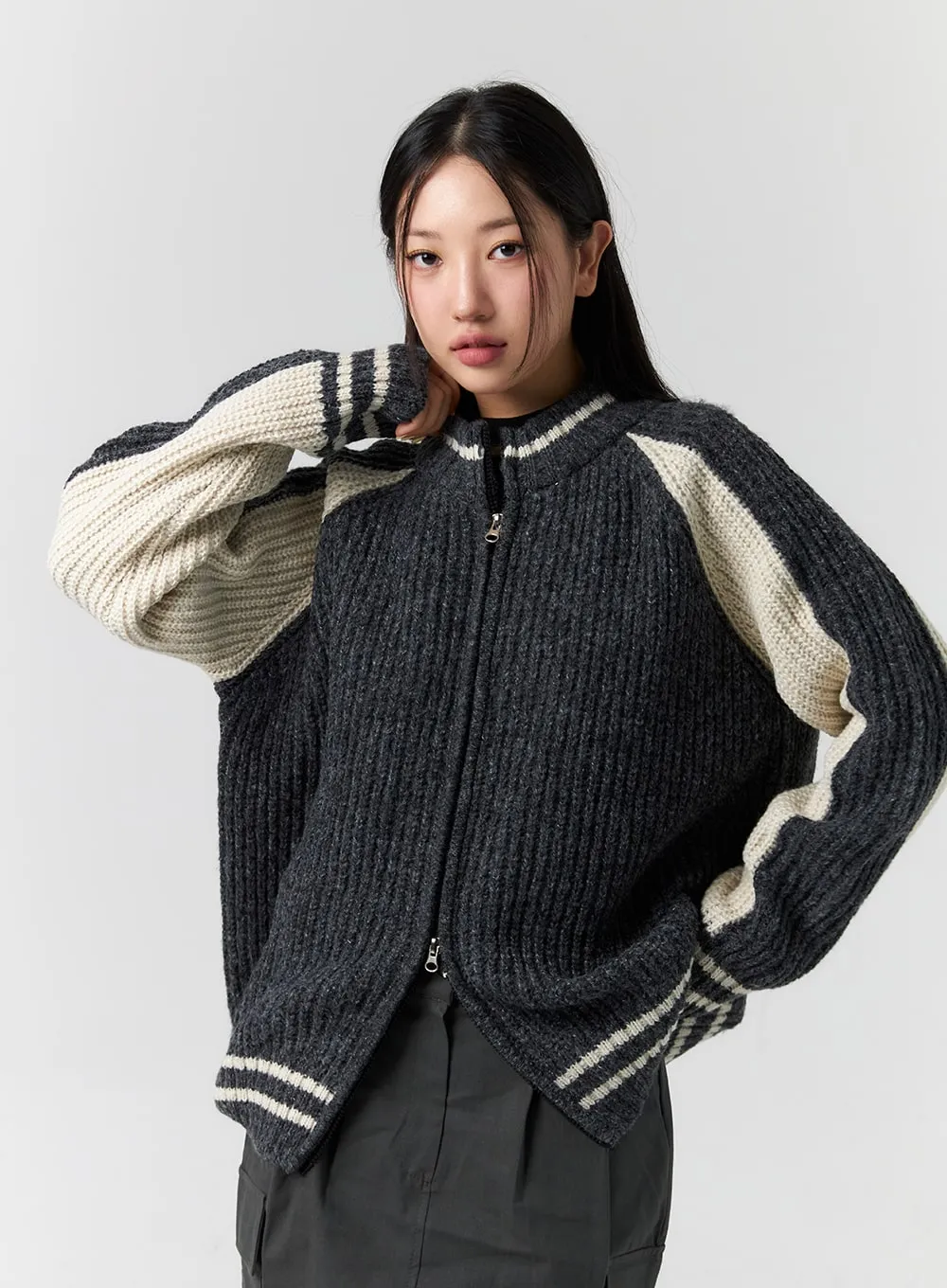 Colorblock Zip-Up Sweater CS308