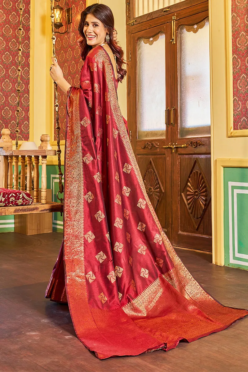 Comely Maroon Soft Banarasi Silk Saree With Excellent Blouse Piece