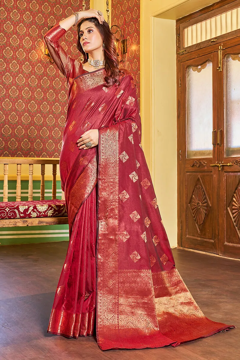 Comely Maroon Soft Banarasi Silk Saree With Excellent Blouse Piece