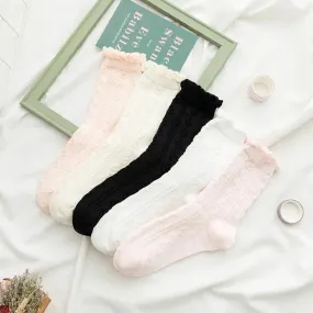 Cotton Crew Socks | Ruffle Socks with Lace | Cute Lolita Socks