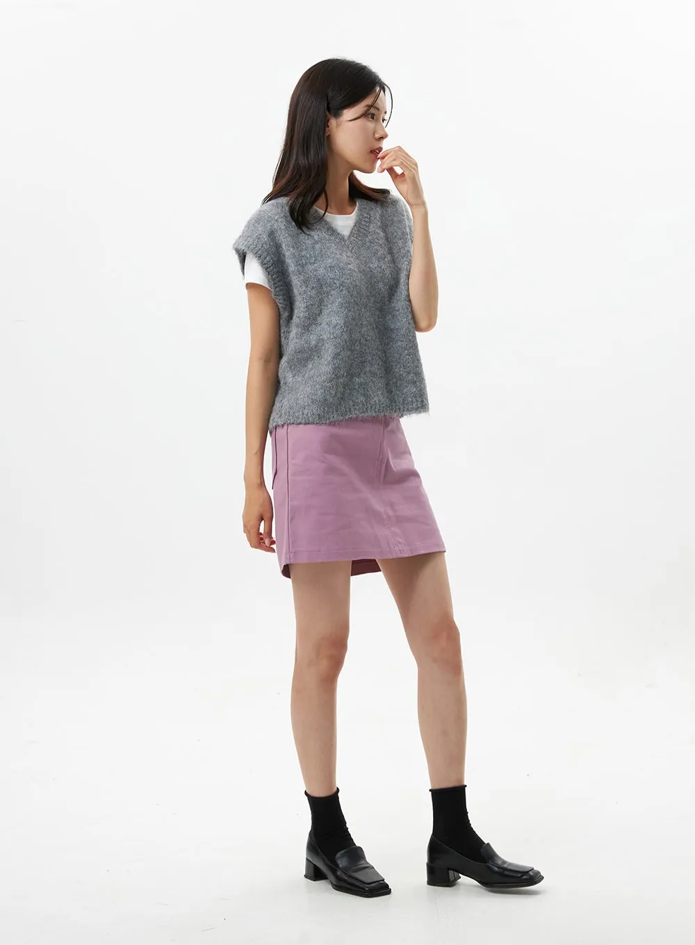 Cotton Solid Mini Skirt OS319