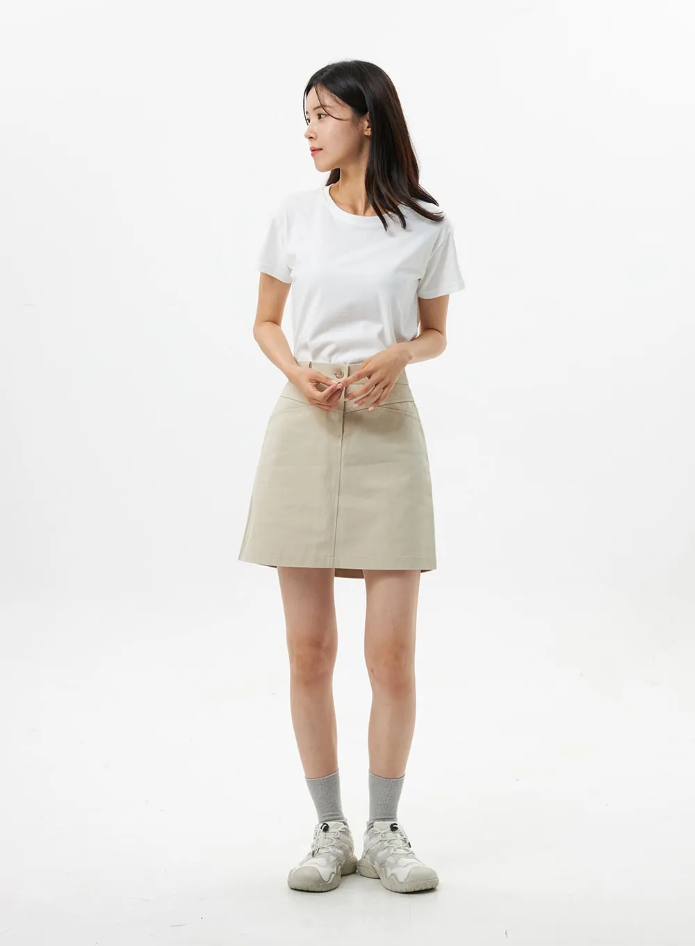 Cotton Solid Mini Skirt OS319