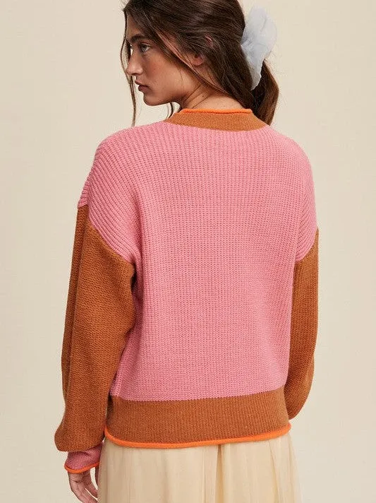 Crafted in PInk Ribbed Knit Color Block Sweater