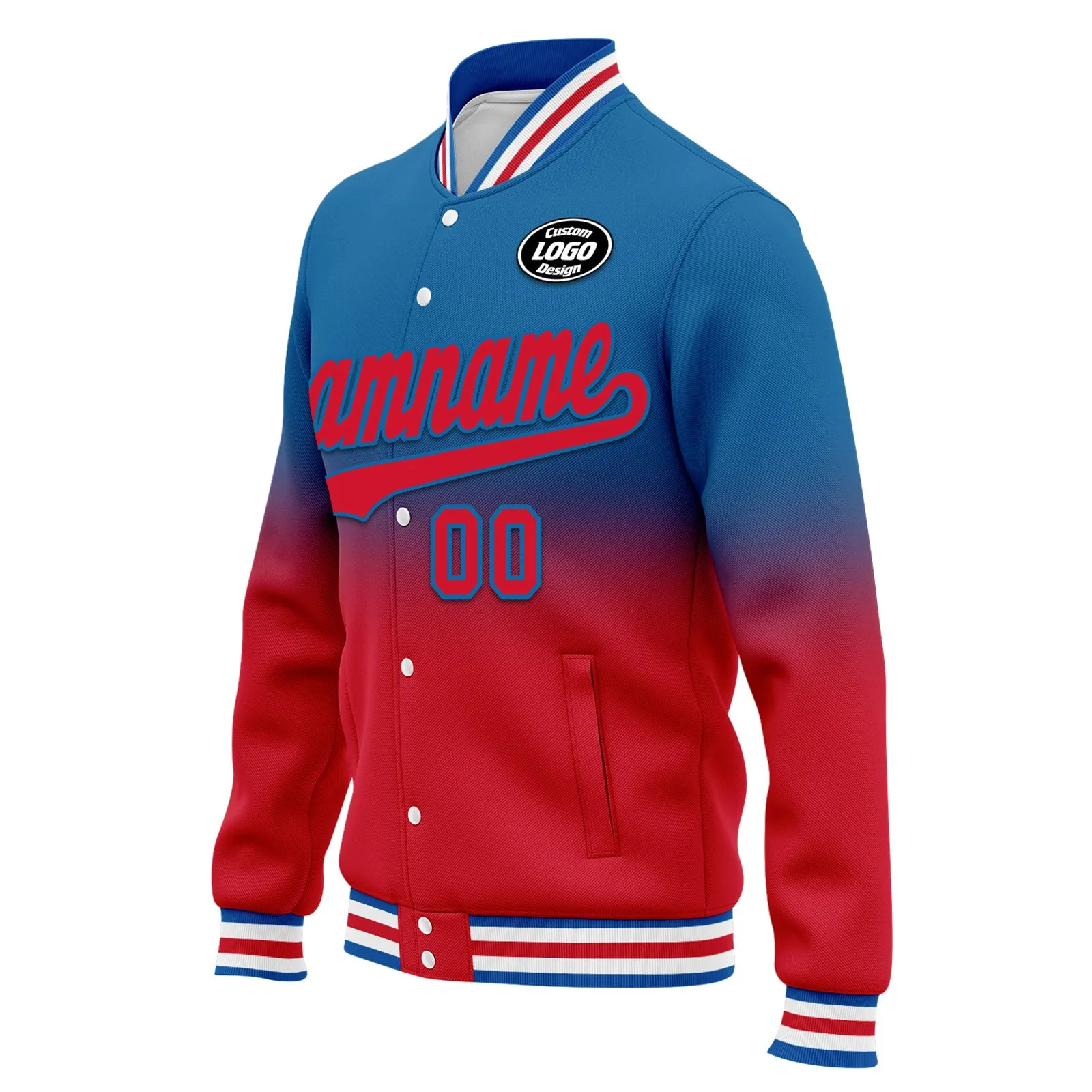 Custom Blue Red Fade Fashion Jacket Bomber Full-Snap Varsity Letterman Personalized Jacket FZ005-D020229-11