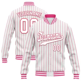 Custom White Pink Stripe Fashion Jacket Bomber Full-Snap Varsity Letterman Personalized Jacket FZ005-D020219-6