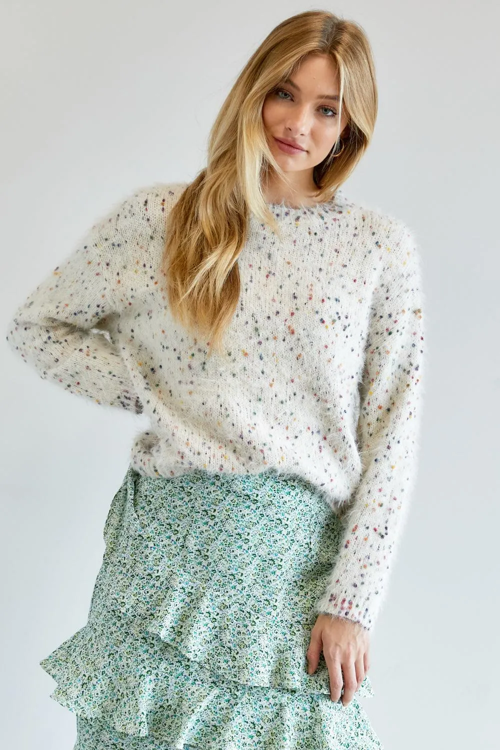 Cute Fuzzy Thick Knit Polak Dot Sweater